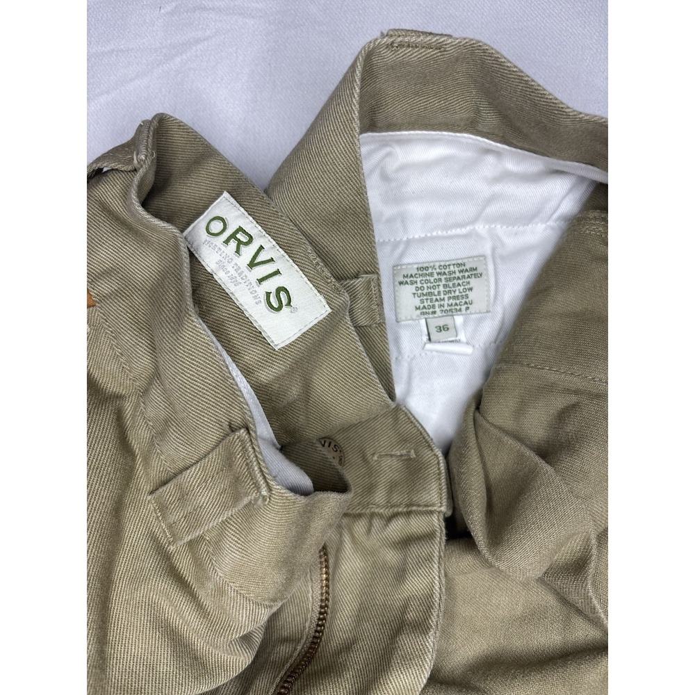 Vintage ORVIS Men's Pants 36x26 Green Canvas Leather Pocket Trim Hiking Hunting - Picture 6 of 7